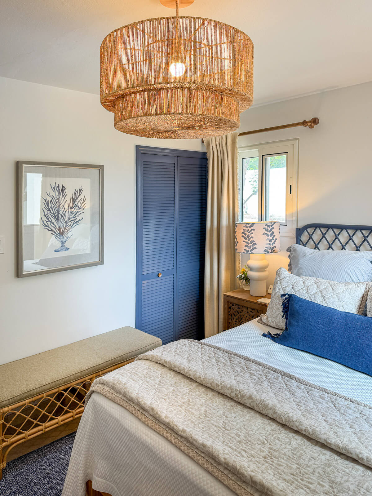 Coral Cove bedroom — natural materials and warm accents