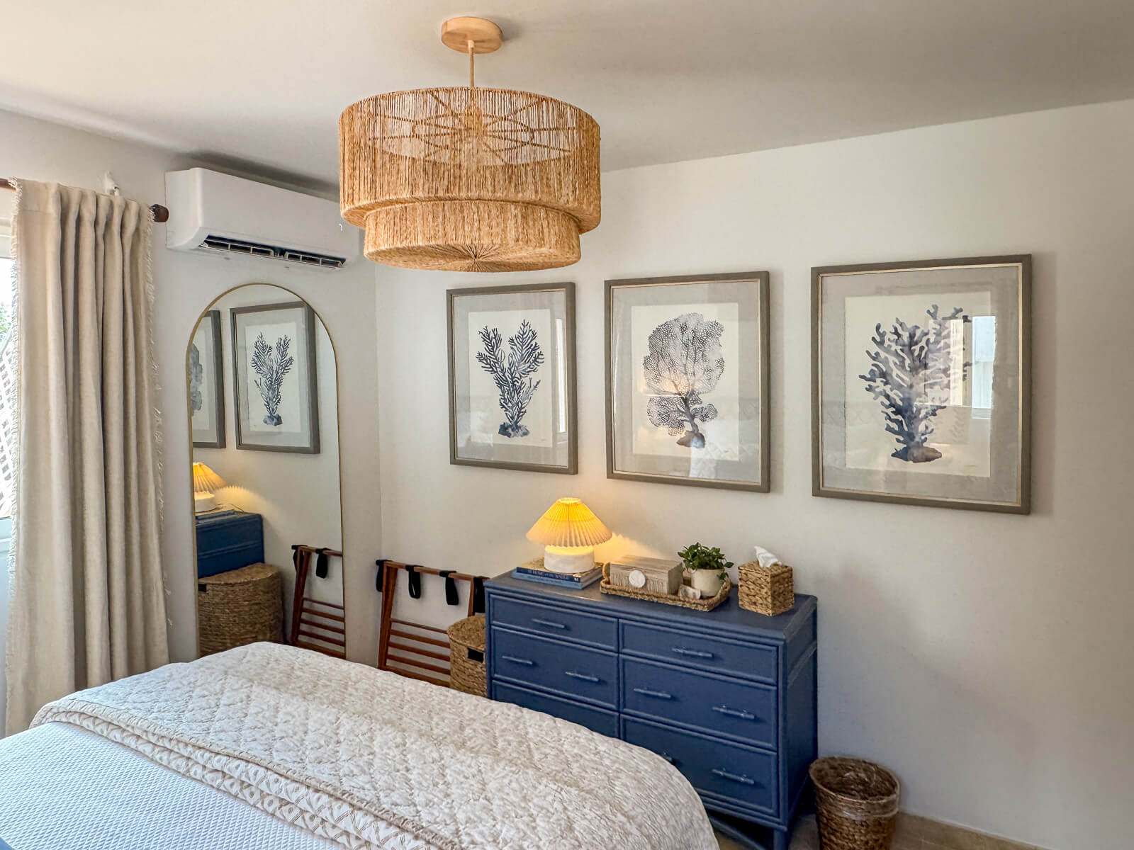 Coral Cove bedroom corner — soft neutrals and morning light