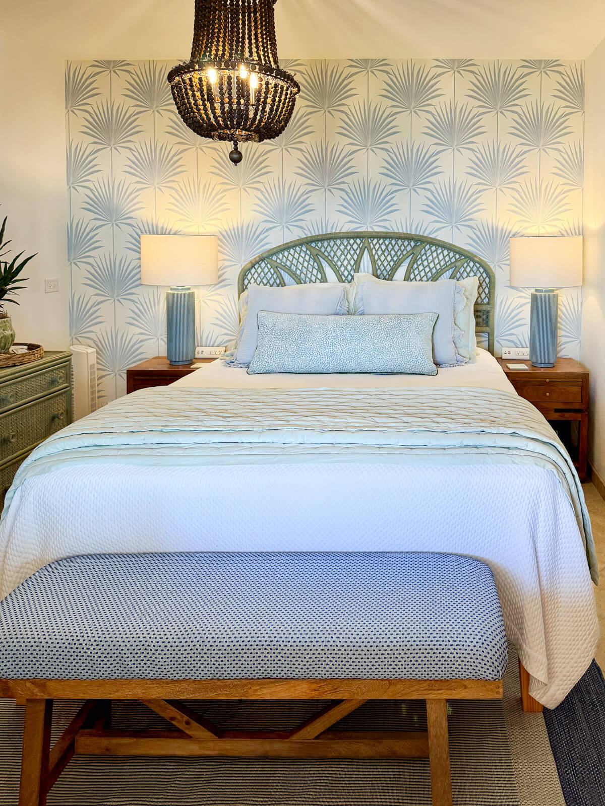 Palm Haven detail — woven textures and natural materials