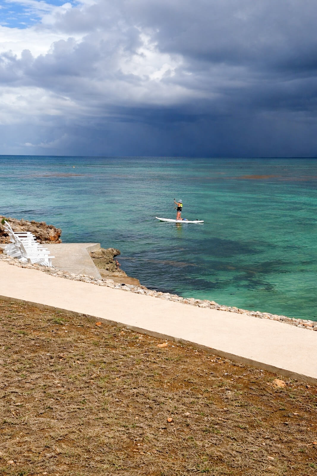 Upper Patio — private outdoor dining with ocean views toward St. Martin